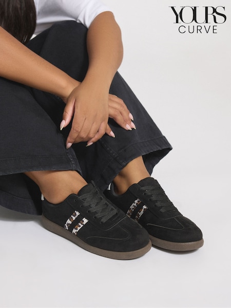 Yours Curve Black Extra Wide Fit Retro Animal Print Stripe Trainers (W93543) | £34