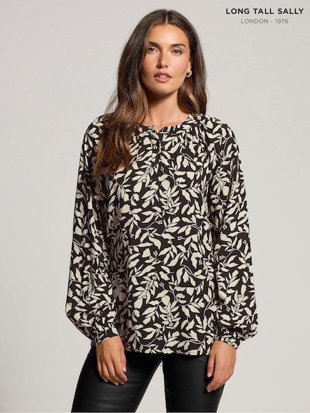 Long Tall Sally Brown Half Placket Blouse (W93549) | £30