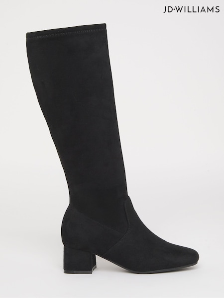 JD Williams Black Standard Fit Low Block Heel Knee High Sock Boots In Standard Calf (W93798) | £70