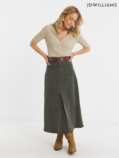 JD Williams Green Pocket Front Denim A-Line Midi Skirt (W93864) | £38