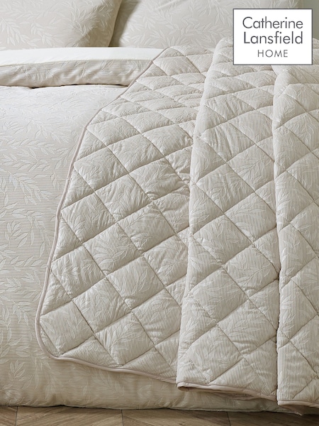 Catherine Lansfield Champagne Gold Corded Leaves Quilted Bedspread (W93899) | £60