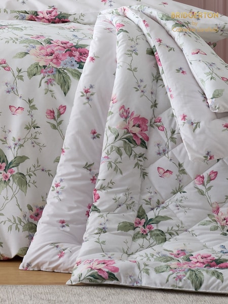 Bridgerton by Catherine Lansfield Natural Penelope Floral Print Reversible Eiderdown Bedspread (W93906) | £60