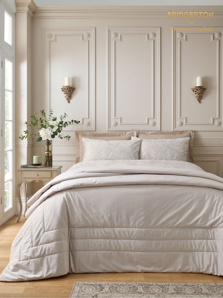 Bridgerton by Catherine Lansfield Natural Regal Soft Velvet Quilted Bedspread (W93912) | £55