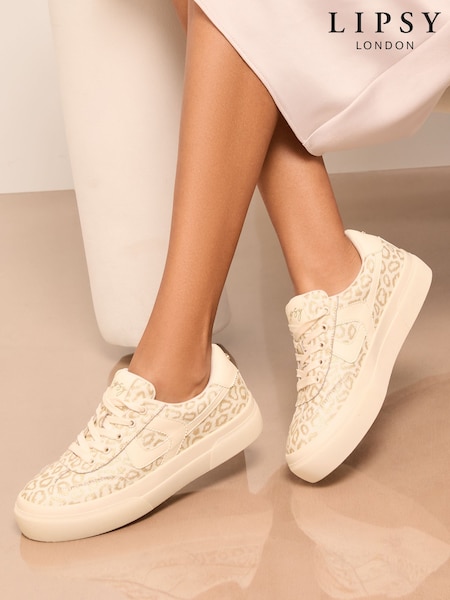 Lipsy Neutral Standard Fit Chunky Canvas Lace Up Sports Trainers (W93970) | £26