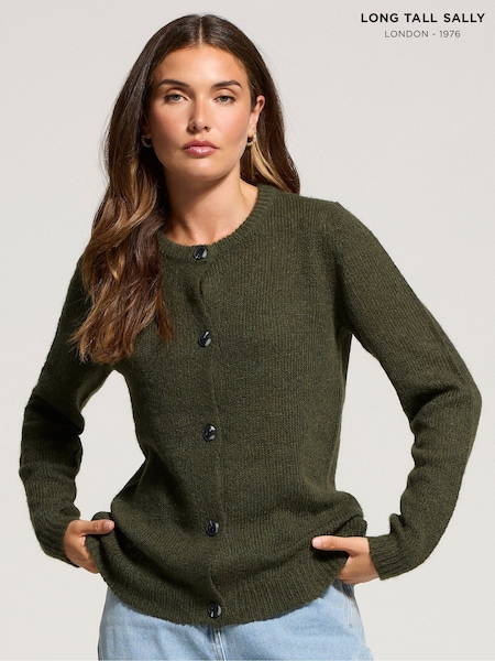 Long Tall Sally Green Wool Blend Crew Neck Cardigan (W93993) | £36