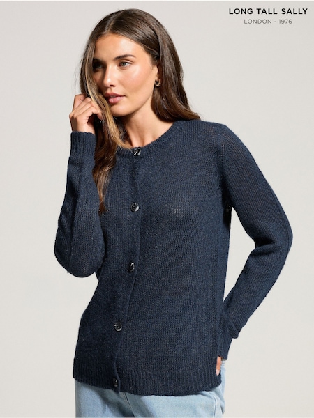 Long Tall Sally Blue Wool Blend Crew Neck Cardigan (W93995) | £36