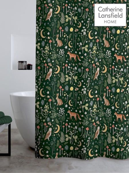 Catherine Lansfield Forest Green Enchanted Twilight Animal Shower Curtain (W94011) | £12