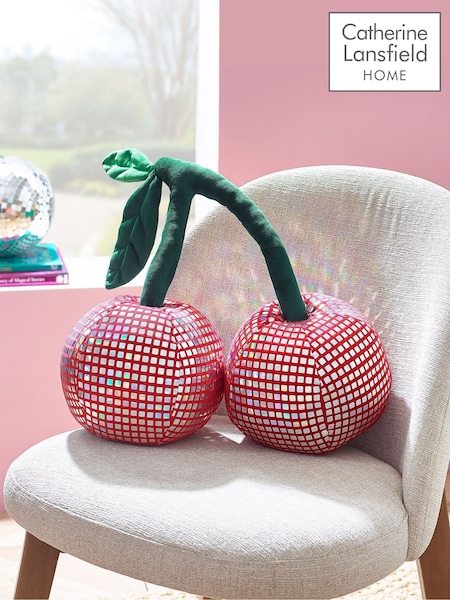Catherine Lansfield Pink Disco Cherries 3D Shaped Cushion (W94016) | £17