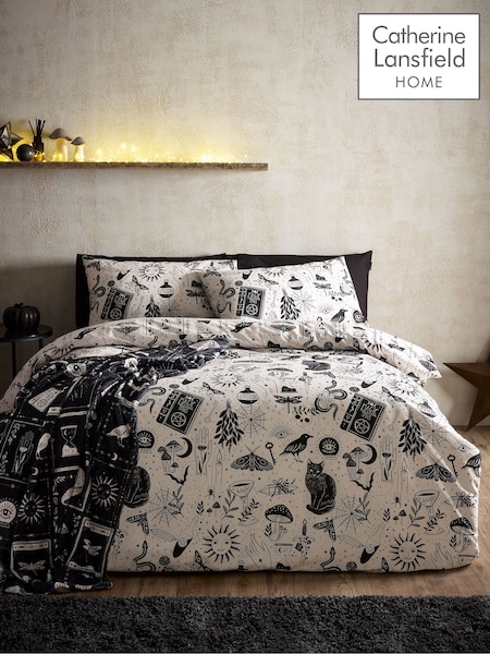 Catherine Lansfield Black/Natural Enchanted Witchcraft Reversible Duvet Cover Set (W94036) | £17 - £28
