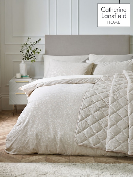 Catherine Lansfield Champagne Gold Corded Leaves Duvet Cover Set (W94041) | £25 - £45