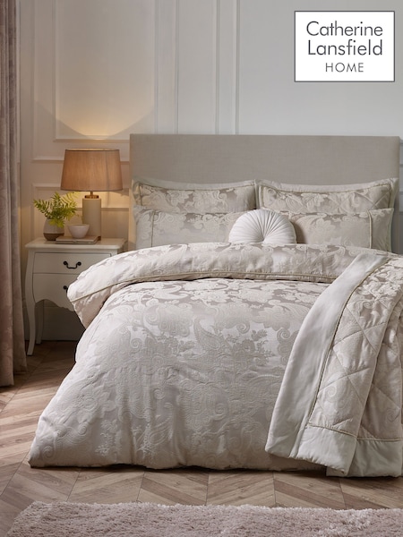 Catherine Lansfield Champagne Gold Opulent Jacquard Duvet Cover Set (W94047) | £30 - £60