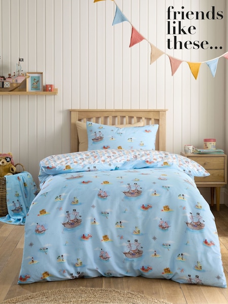 Belle & Boo Blue Cotton Pirates Reversible Duvet Bed Sets (W94206) | £25 - £40