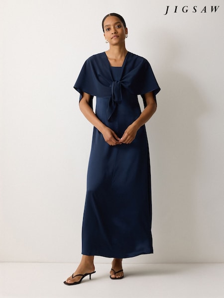 Jigsaw Blue Silk Maxi Cape Dress (W94208) | £350