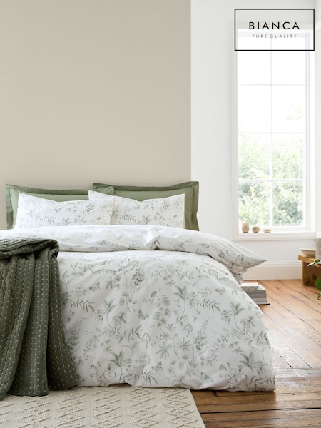 Bianca Green Thea Floral Print Cotton Reversible Duvet Cover Set (W94236) | £28 - £55
