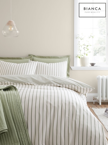 Bianca Green Hampton Stripe Cotton Reversible Duvet Cover Set (W94241) | £28 - £55