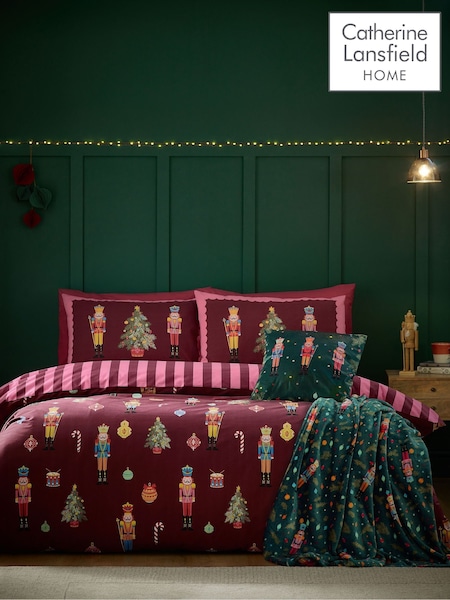 Catherine Lansfield Plum Christmas Nutcracker Stripe Duvet Cover Set (W94242) | £17 - £35
