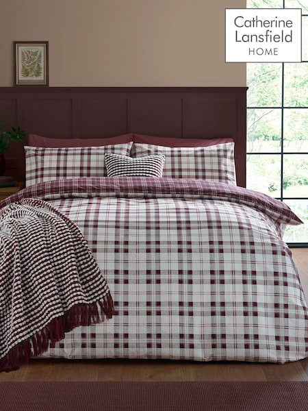 Catherine Lansfield Plum Kelso Check Easy Care Duvet Cover and Pillowcase Set (W94245) | £17 - £28