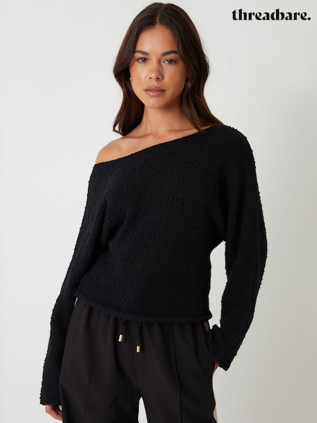 Threadbare Black Slash Neck Knit Jumper (W94336) | £30