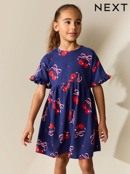 Navy Cherry Print Short Sleeve Jersey Dress (3-16yrs) (W94386) | £10 - £15
