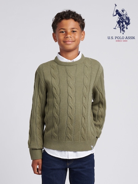 U.S. Polo Assn. Grey Boys Cable Knit Crew Jumper (W94497) | £45 - £54