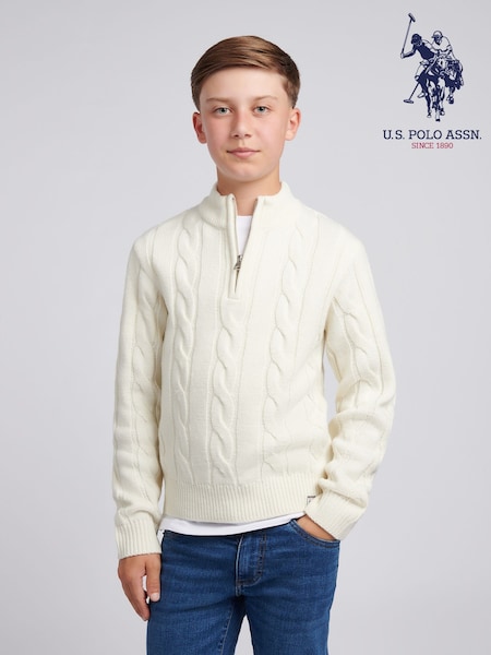 U.S. Polo Assn. White Boys Cable Knit Funnel Jumpers (W94518) | £55 - £66