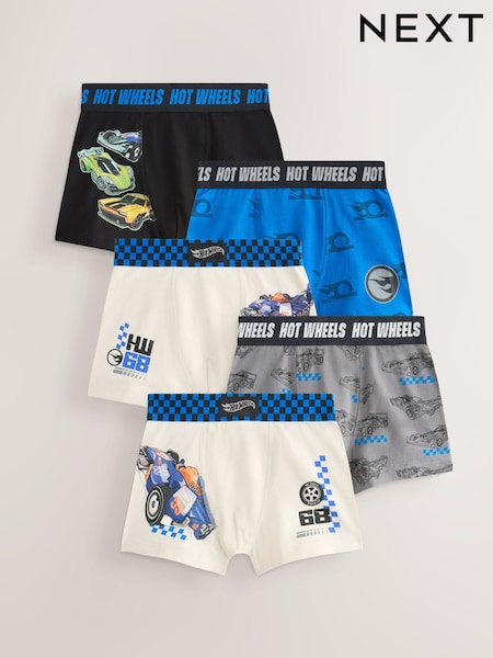 Black/White/Blue - Hot Wheels Trunks 5 Pack (2-14yrs)