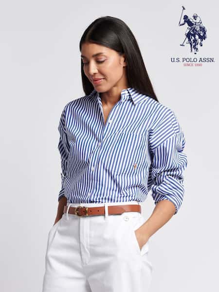 U.S. Polo Assn. Blue Cotton Poplin Loose Fit Stripe Shirt (W94702) | £65