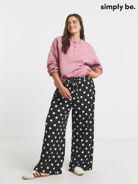 Simply Be Black Textured Jersey Drawstring Wide Leg Trousers (W94723) | £34
