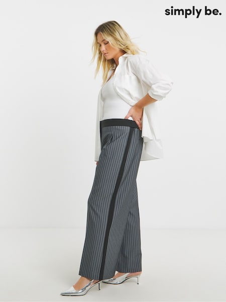 Simply Be Grey Pinstripe Wide Leg Trousers (W94736) | £40