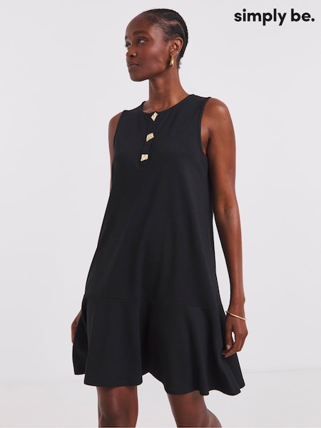 Simply Be Black Ponte Shift Dress With Button Detail (W94749) | £26