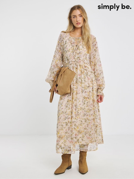 Simply Be Natural Georgette Frill Maxi Dress (W94752) | £65