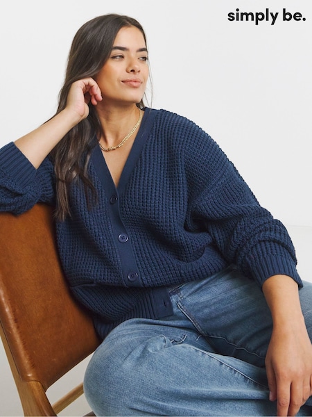 Simply Be Blue Fisherman Boyfriend Cardigan (W94767) | £28