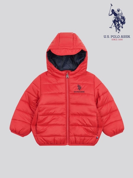 U.S. Polo Assn. Red Boys Hooded Quilted Jacket with Peak (W94784) | £50