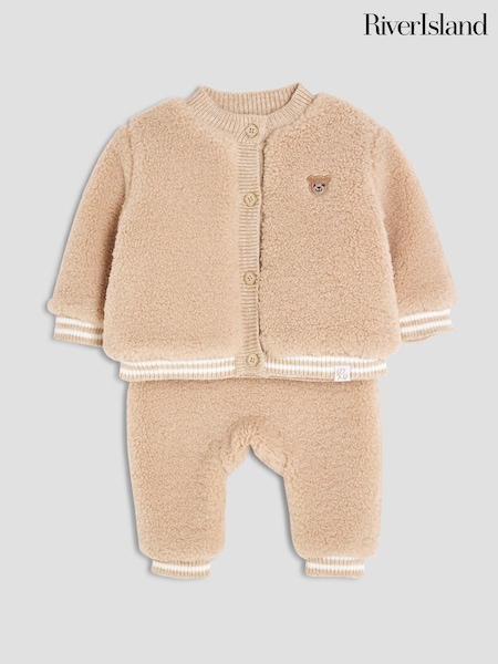 River Island Brown Baby Boys Borg Jacket Set (W94792) | £34