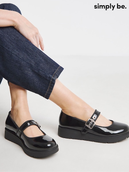 Simply Be Black Wide Fit Chunky Mary Jane Shoes (W94801) | £40