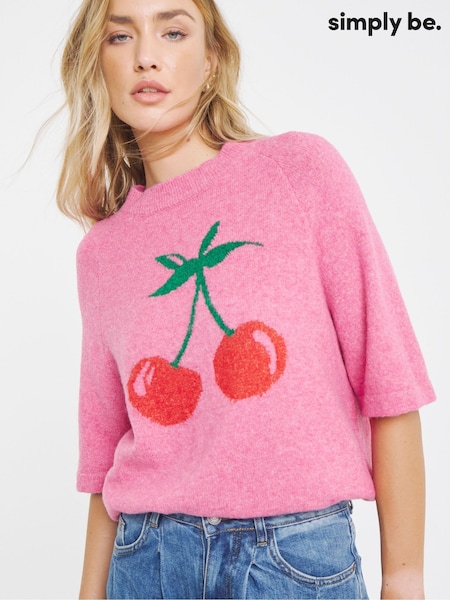Simply Be Pink Cherry Short Sleeve Jumper (W94802) | £32
