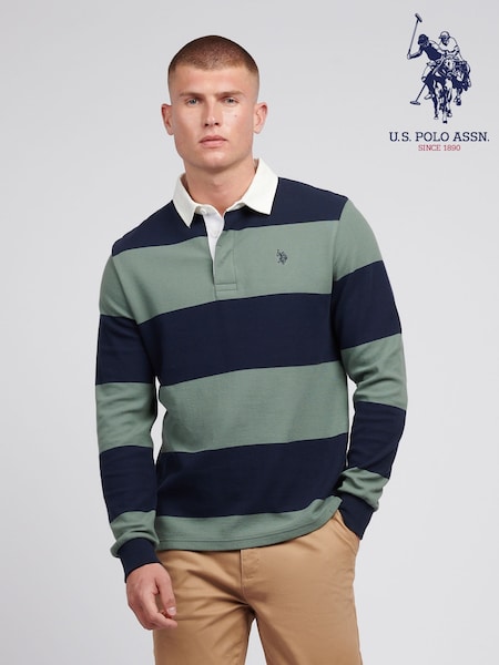 U.S. Polo Assn. Blue Mens Textured Stripe Rugby Shirt (W94838) | £75
