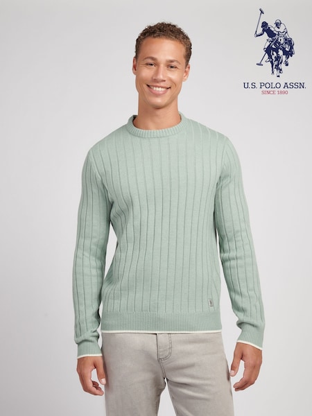 U.S. Polo Assn. Green Mens Rib Knit Crew Jumper (W94853) | £70