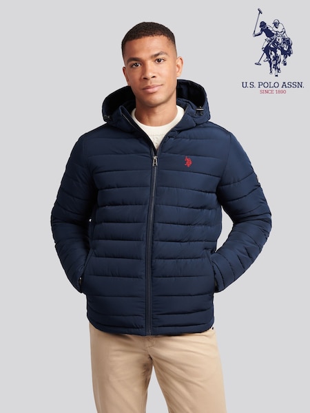 U.S. Polo Assn. Blue Mens Lightweight Quilt Hooded Puffer Jacket (W94919) | £100