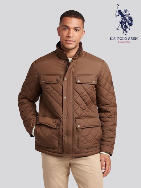 U.S. Polo Assn. Brown Mens Diamond Quilted Funnel Jacket (W94922) | £125