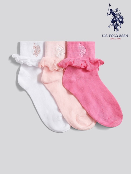 U.S. Polo Assn. Pink Girls 3 Pack Frill Ankle Socks (W94962) | £15