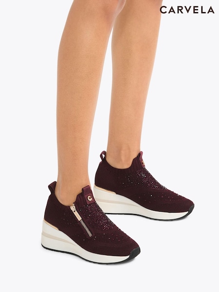Carvela Red Rise Zip Knit Trainers (W95065) | £99