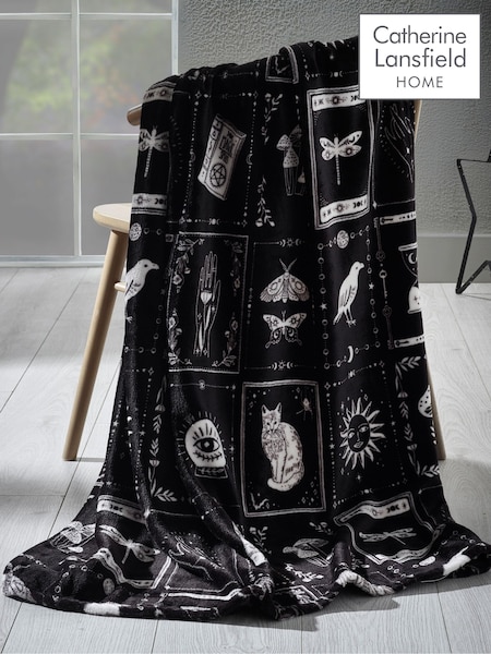 Catherine Lansfield Black Enchanted Witchcraft Cosy Fleece Blanket Throw (W95388) | £13