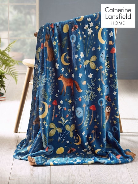Catherine Lansfield Navy Blue Enchanted Twilight Animals Cosy Blanket Throw (W95389) | £12