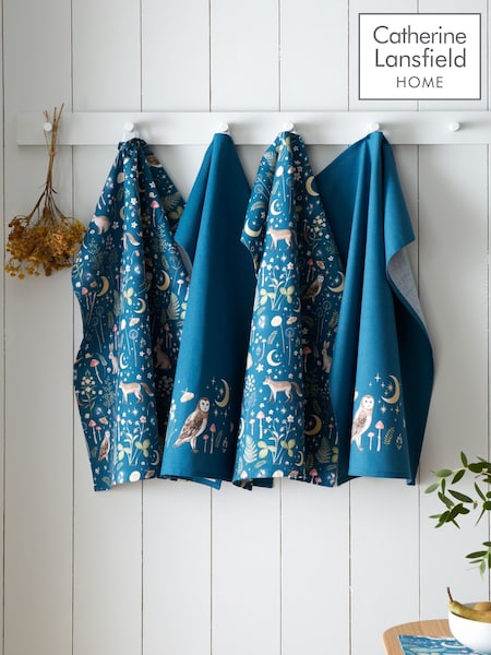 Catherine Lansfield Navy Blue Enchanted Twilight Animals Cotton Tea Towel (W95390) | £14