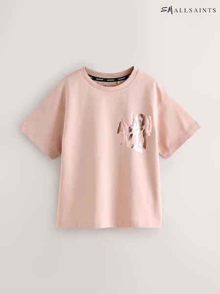 smALLSAINTS Mid Pink/Metallic Girls Oversized Orlando Logo Crew 100% Cotton T-Shirt (W95446) | £22 - £28