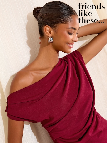 Friends Like These X Lucy Mecklenburgh Burgundy Draped Off The Shoulder Top (W95506) | £32