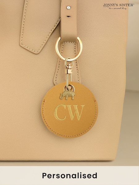 Jonnys Sister Personalised Leather Bag Accessory with Gold Tone Elephant Charm (W95526) | £20