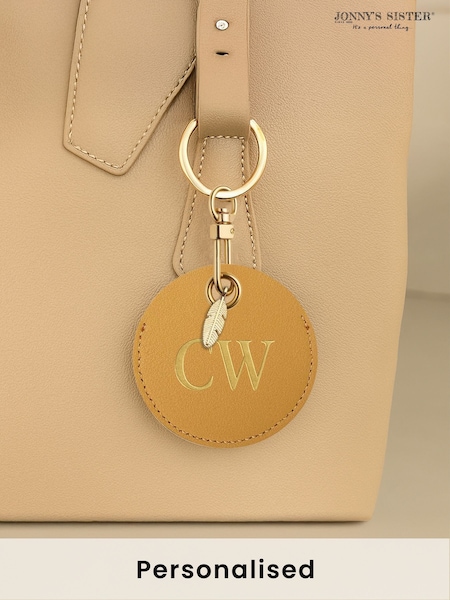 Jonnys Sister Personalised Leather Bag Accessory with Gold Tone Feather Charm (W95540) | £20
