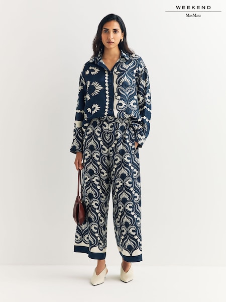 Weekend MaxMara Blue Ottico Pattern Wide Leg Trousers (W95627) | £355